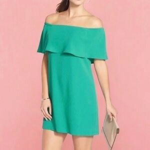 Charles Henry Teal Off-Shoulder Mini Dress